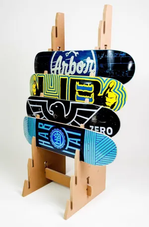 Birch MDF Skateboard Longboard Snowboard Floor Display Rack (The Cascade) - 8 Vertical Slots - Natural - Simple Style - Portable - Indoor Use