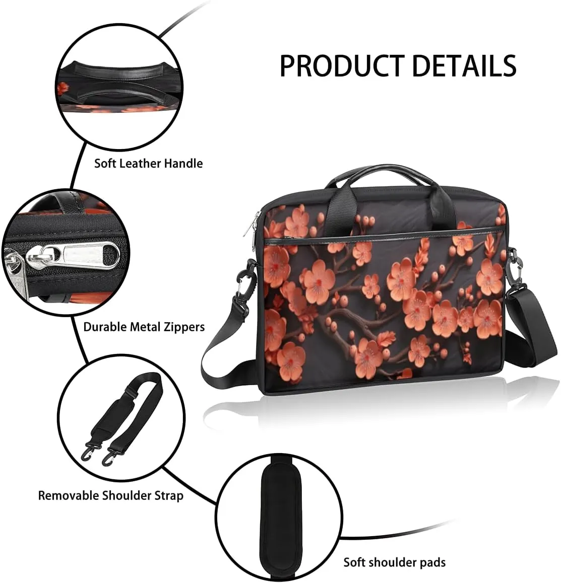 Black And White Butterfly Laptop Bag for Men Women 13-15 Inch Case Bags Sleeve Shoulder with Anti Slip Removable