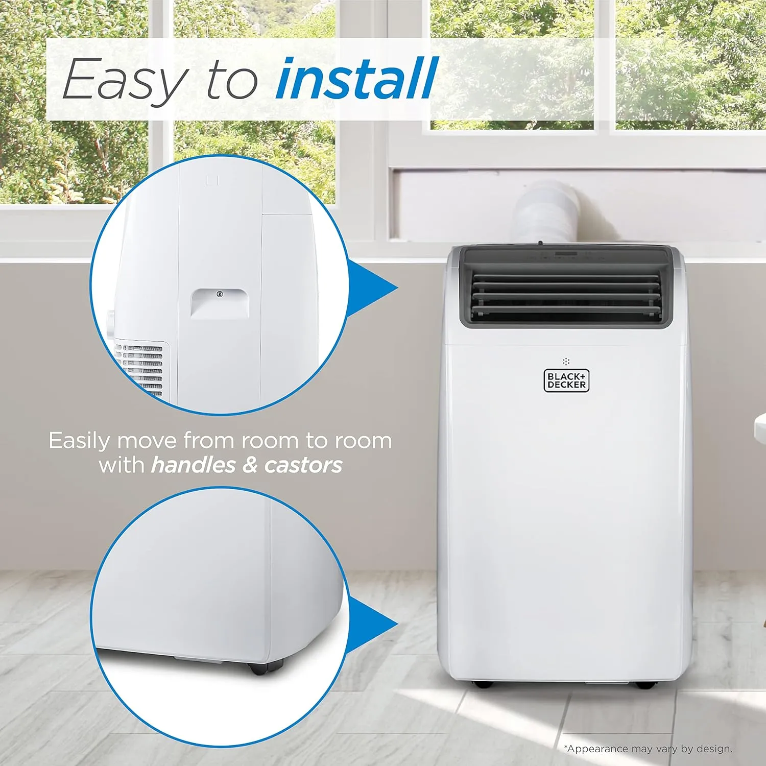 BLACK DECKER 12,000 BTU Portable Air Conditioner for Rooms up to 550 Sq.Ft. with Remote Control, White