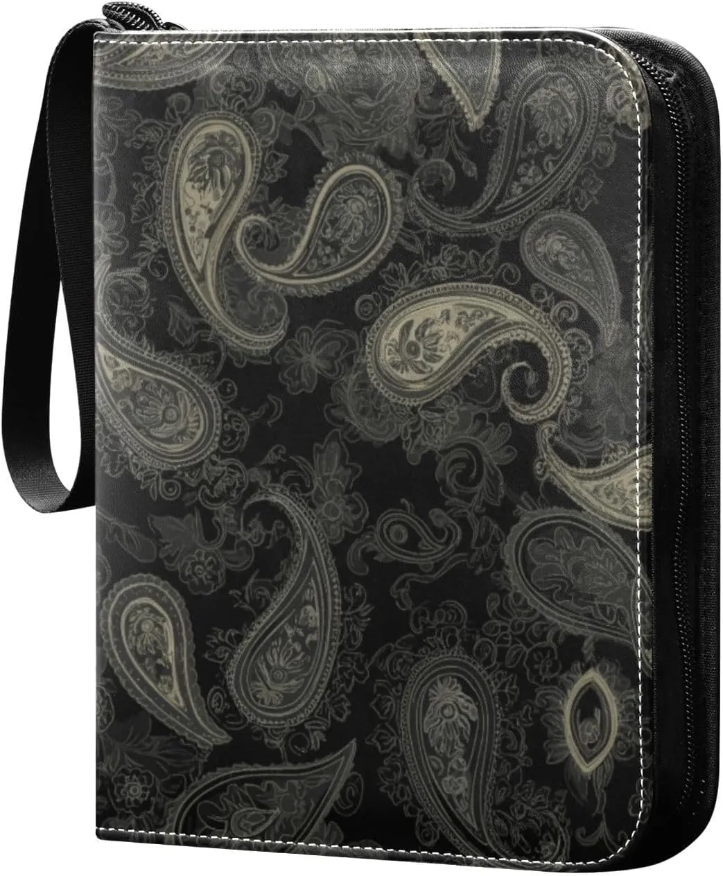 Black Paisley Dark Print Card Binder 4 Pocket Trading Card Album Fits 400 Sports/Game Cards, PU Cover 3 Ring Card Collection with 50 Removable Sleeves