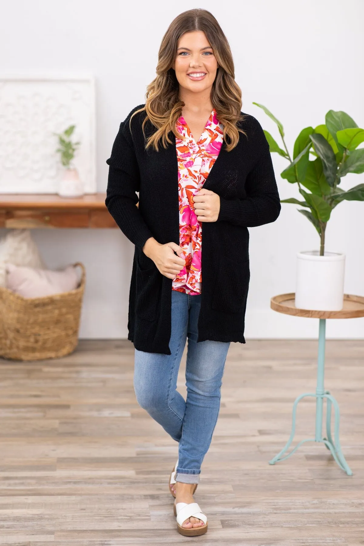 Black Sweater Cardigan With Pockets