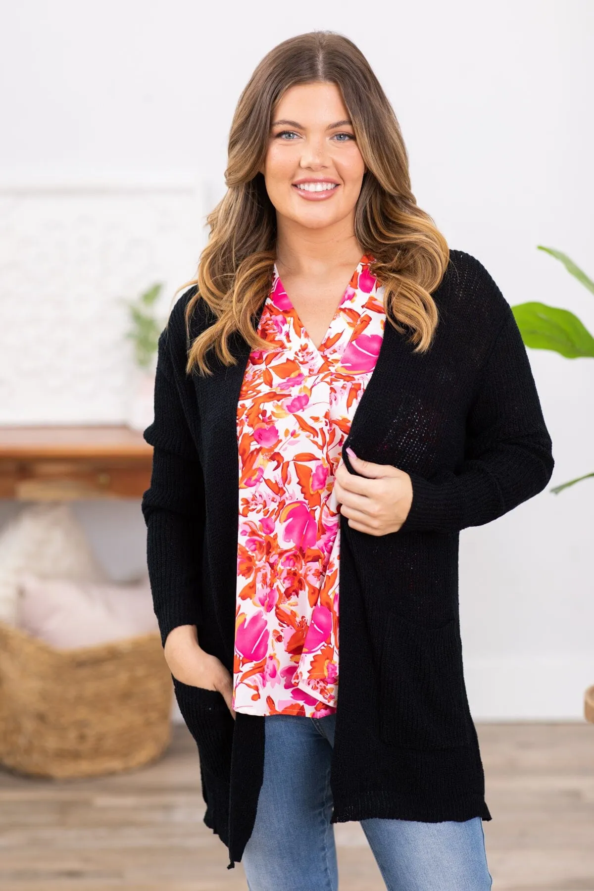 Black Sweater Cardigan With Pockets