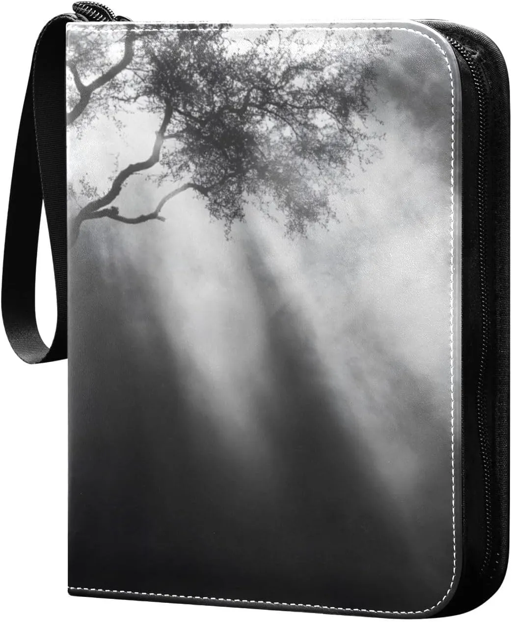 Black Tree Card Binder 4 Pocket Trading Card Album Fits 400 Sports/Game Cards, PU Cover 3 Ring Card Collection with 50 Removable Sleeves