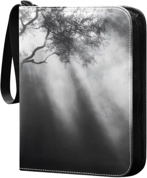 Black Tree Card Binder 4 Pocket Trading Card Album Fits 400 Sports/Game Cards, PU Cover 3 Ring Card Collection with 50 Removable Sleeves