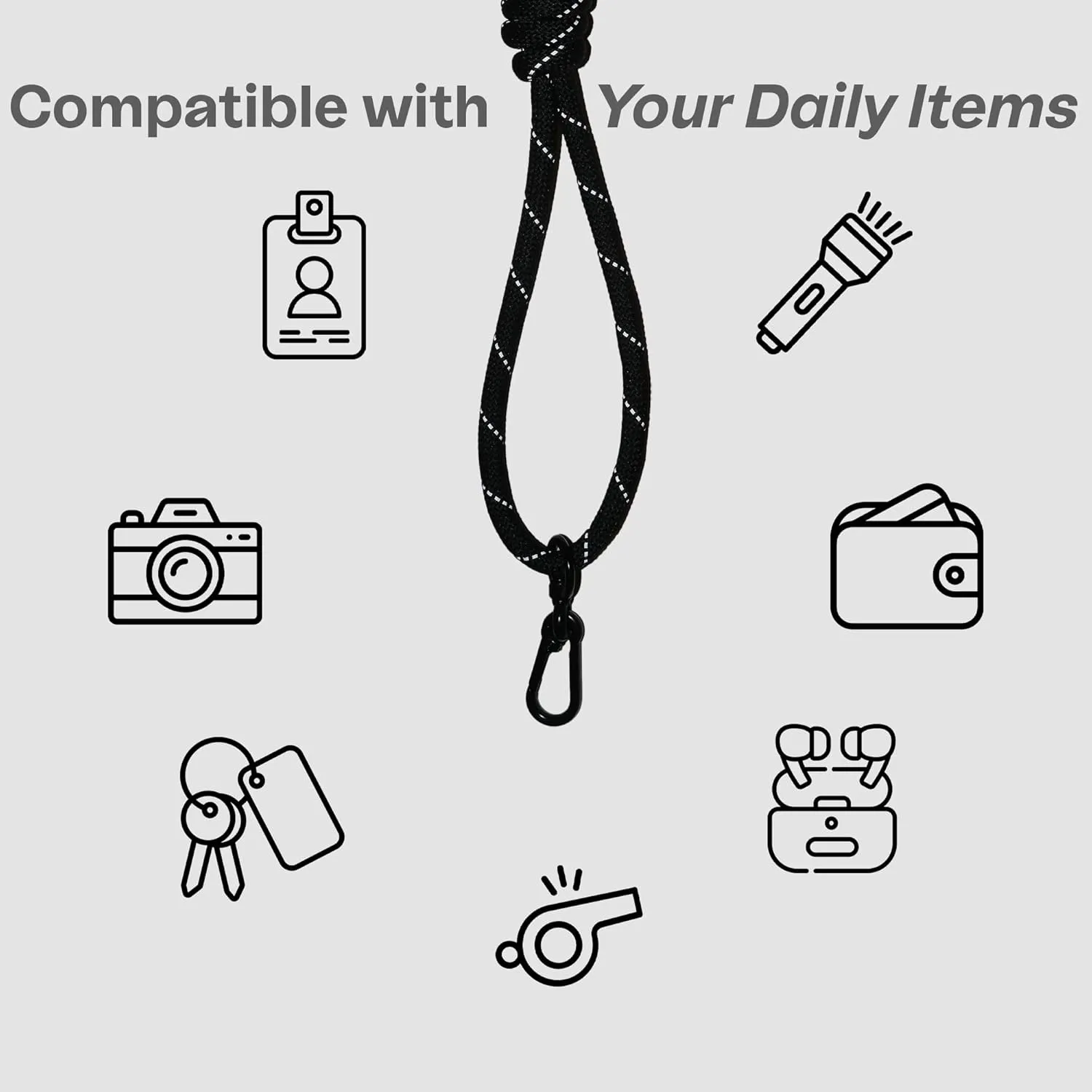 Black Waterproof Wrist Lanyard for Small Bags - Slim Lanyard Suitable for ID Badge Holder, Phone Case