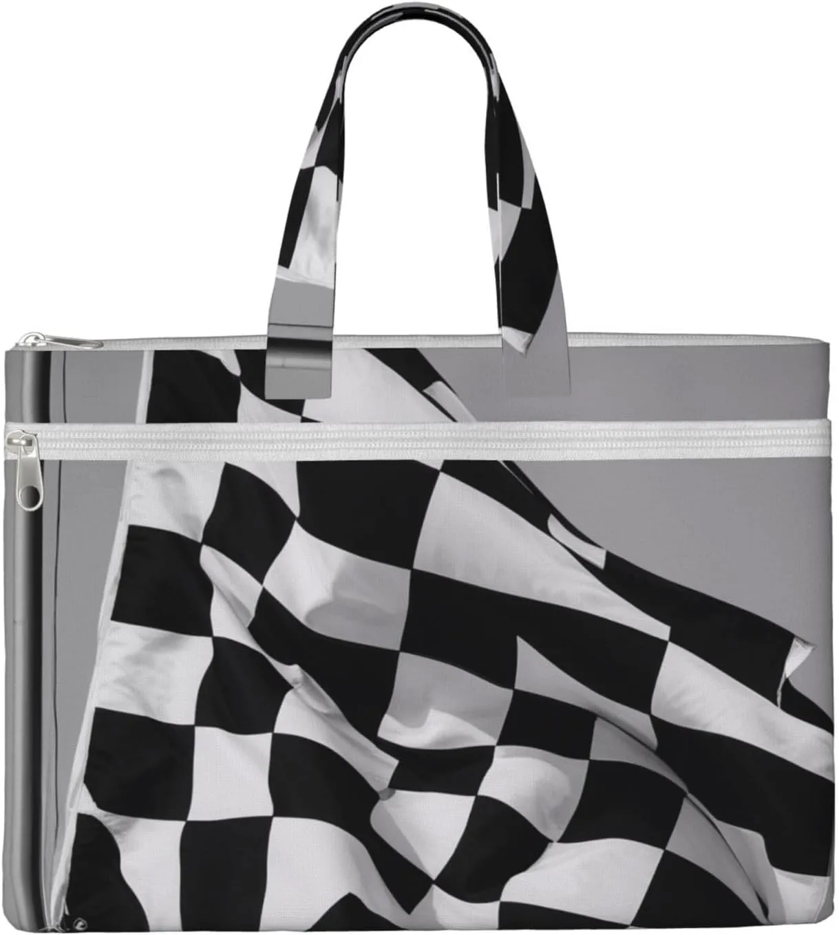 Black White Race Checkered Flag Print Canvas portable file bag, expandable computer bag, laptop briefcasefor men and women