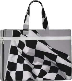 Black White Race Checkered Flag Print Canvas portable file bag, expandable computer bag, laptop briefcasefor men and women