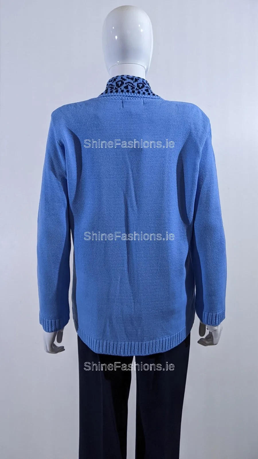 Blue Pattern Open Cardigan with Pockets