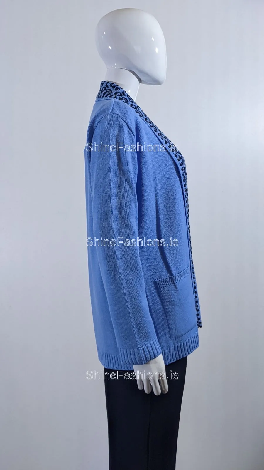 Blue Pattern Open Cardigan with Pockets