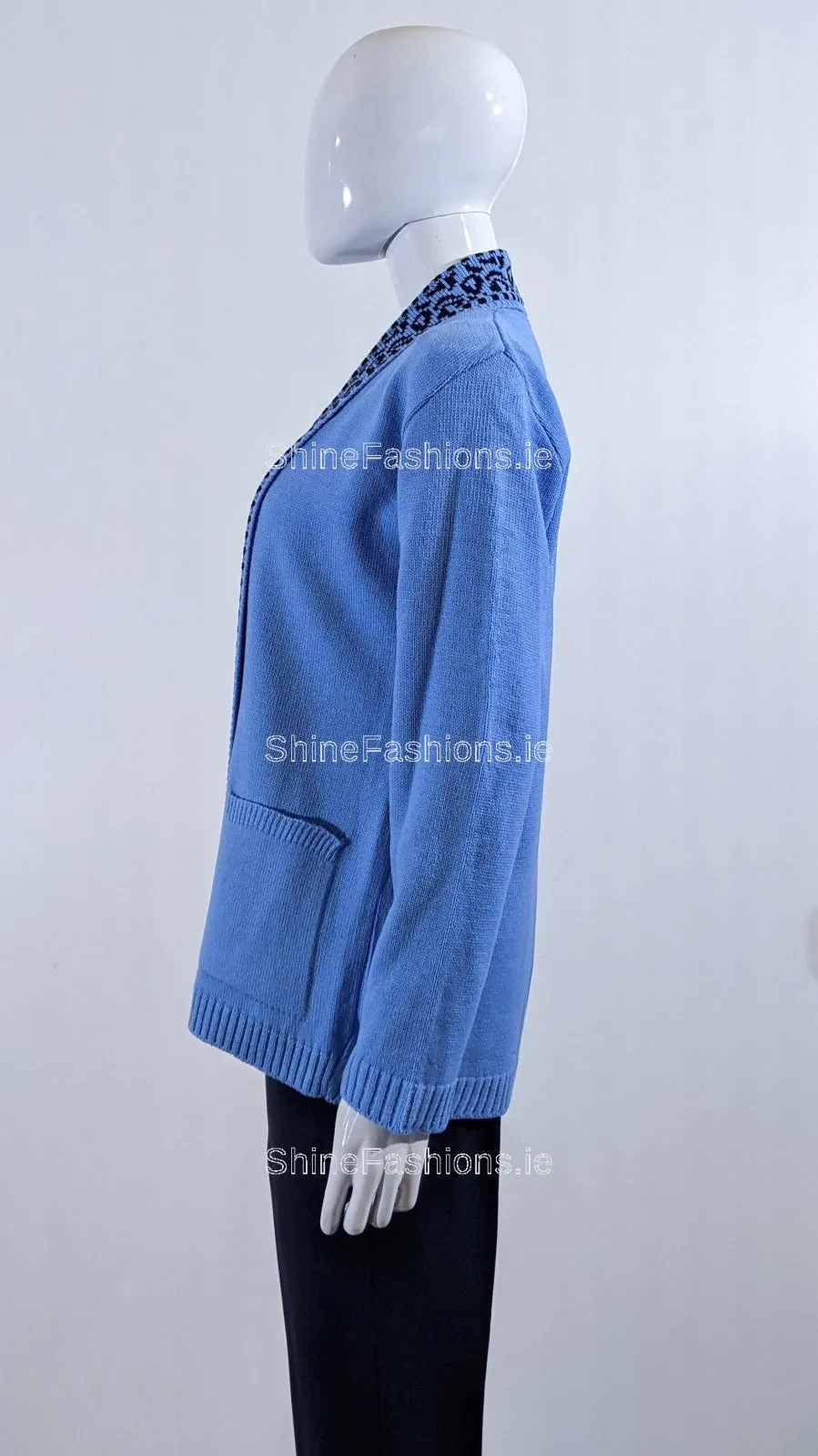 Blue Pattern Open Cardigan with Pockets