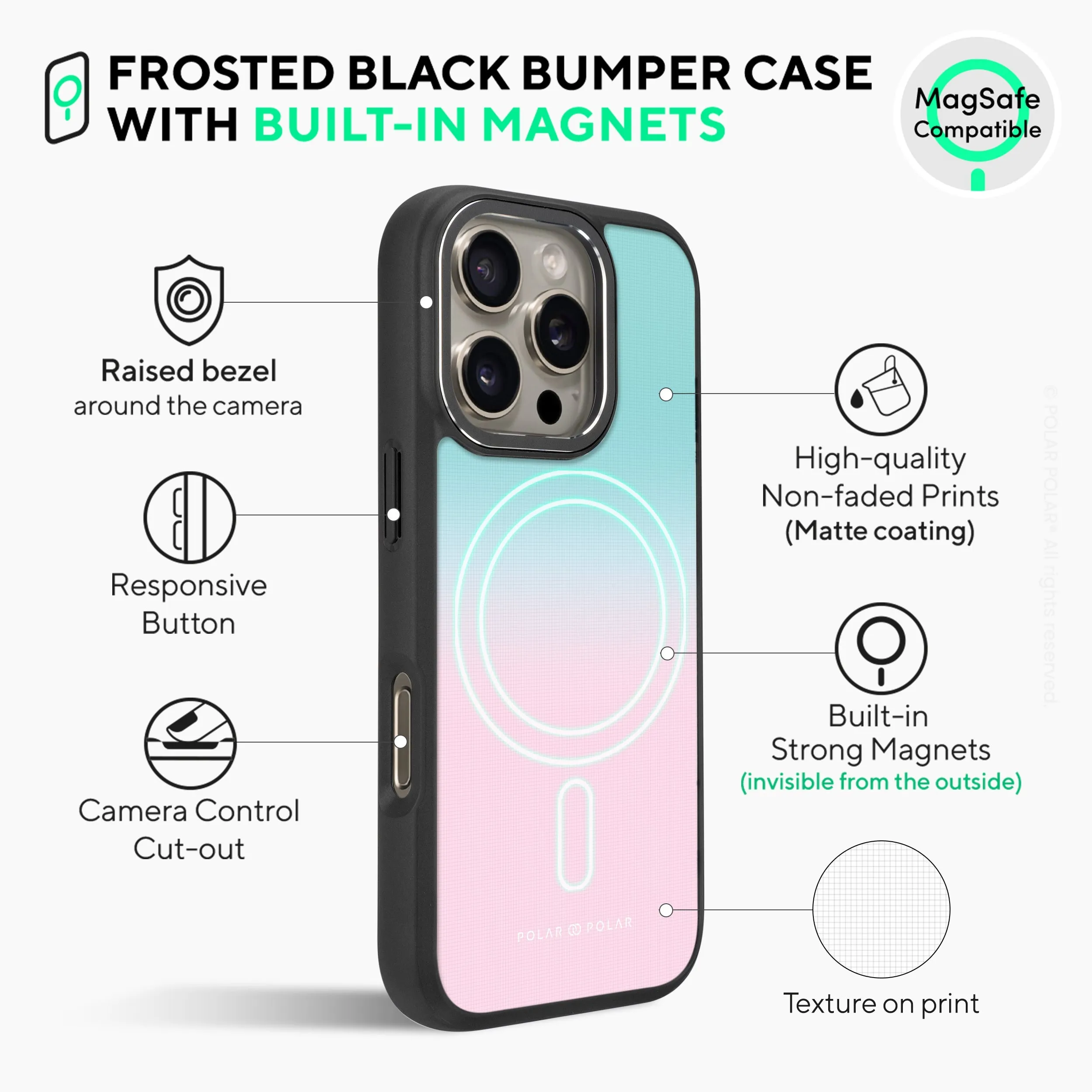 Blue Pink Pastel - iPhone 16 Pro Max Frosted Black Bumper MagSafe Case
