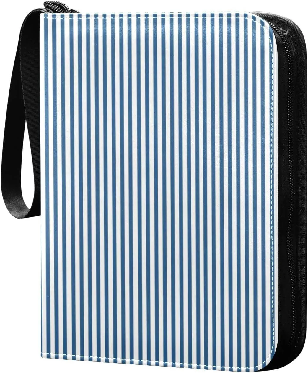 Blue White Stripes Card Binder 4 Pocket Trading Card Album Fits 400 Sports/Game Cards, PU Cover 3 Ring Card Collection with 50 Removable Sleeves