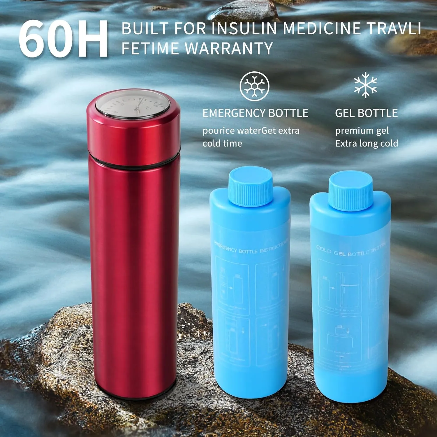 Bogush 60H Insulin Pens Cooler Travel Case Temp Display Medication Cooler for Travel TSA Approved Medicine Cooler Medical Diabetic Travel Cooler Bag Epipen Carry Case,Blue