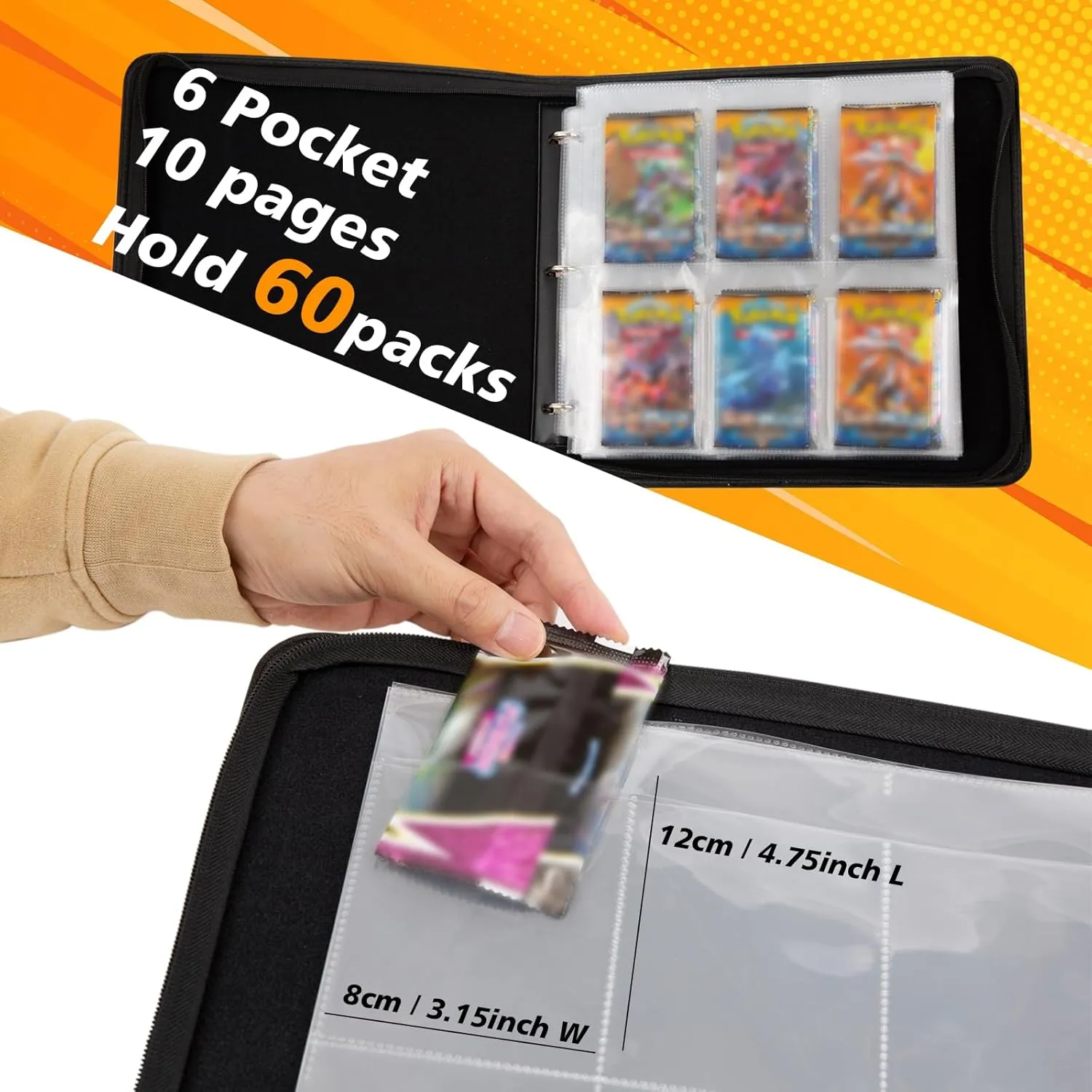 Booster Pack Storage Binder, 6 Pocket Sleeves Hold 60 Sealed Card Packs for TCG MTG Display Collection (Green)
