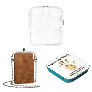 BORSALI White TSA Quart Size Bag Approved for Carry On Travel with Brown Small Crossbody Bag for Women and Paper Soap Sheets 1 Case with 50 Sheets To Go