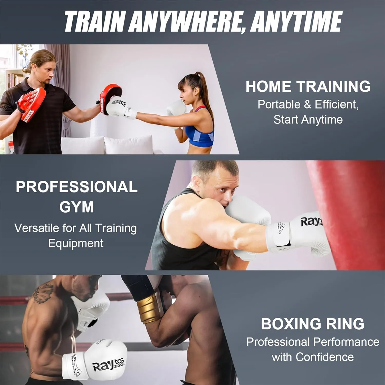 Boxing Gloves for Men & Women Pro 10oz 12oz 14oz 16oz Training | Wrist Protection 15° Hook & Loop | Triple Latex Padding | PU Leather for Muay Thai MMA Kickboxing Sparring