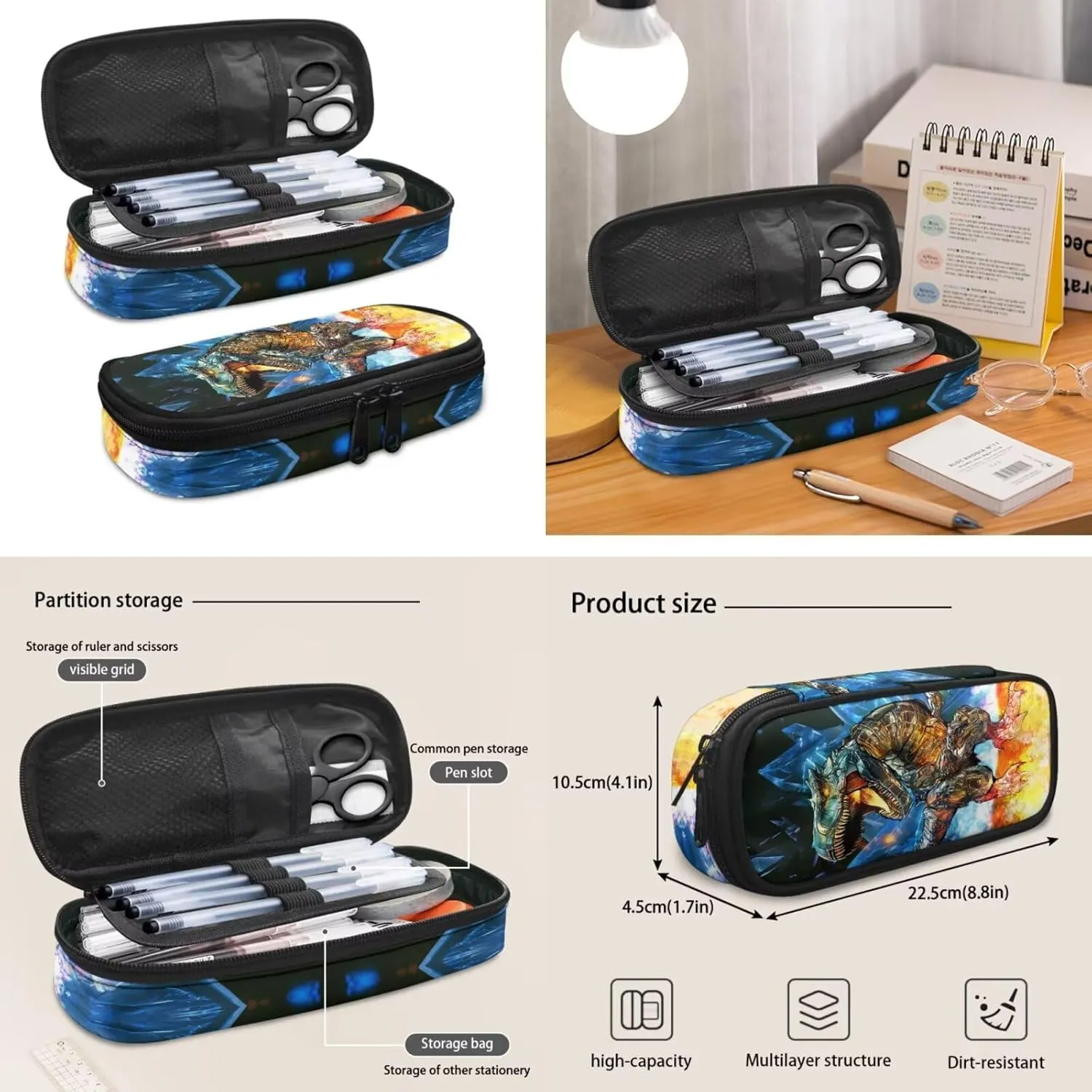 Boy Backpack and Lunch Box Set Dinosaur Kids Backpack Elementary School 4 in 1 Set Kids Book Bag for School Travel Shoulder Bag Daypack