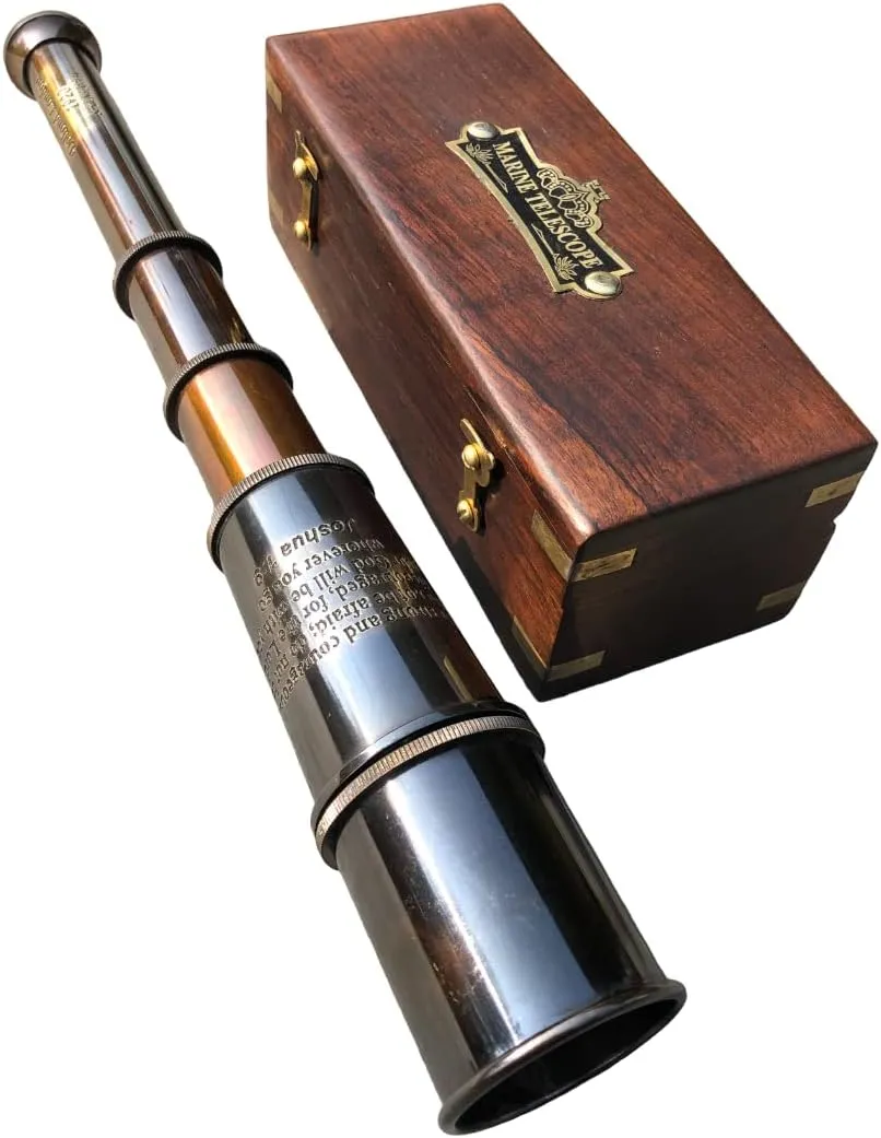 Brass Telescope Be Strong and Courageous Engraved Marine Pirate Collapsible Spyglass Telescope Wonderful Gift for Travelers Adventure Enthusiasts