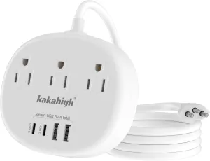 Brazil Power Adapter, Outlet Adapter for Brazil with 3 American Outlets 4 USB Ports (2 USB-C) Total 24W, Type N Plug Adapter and Outlet Converter for USA to Brazil, 5FT