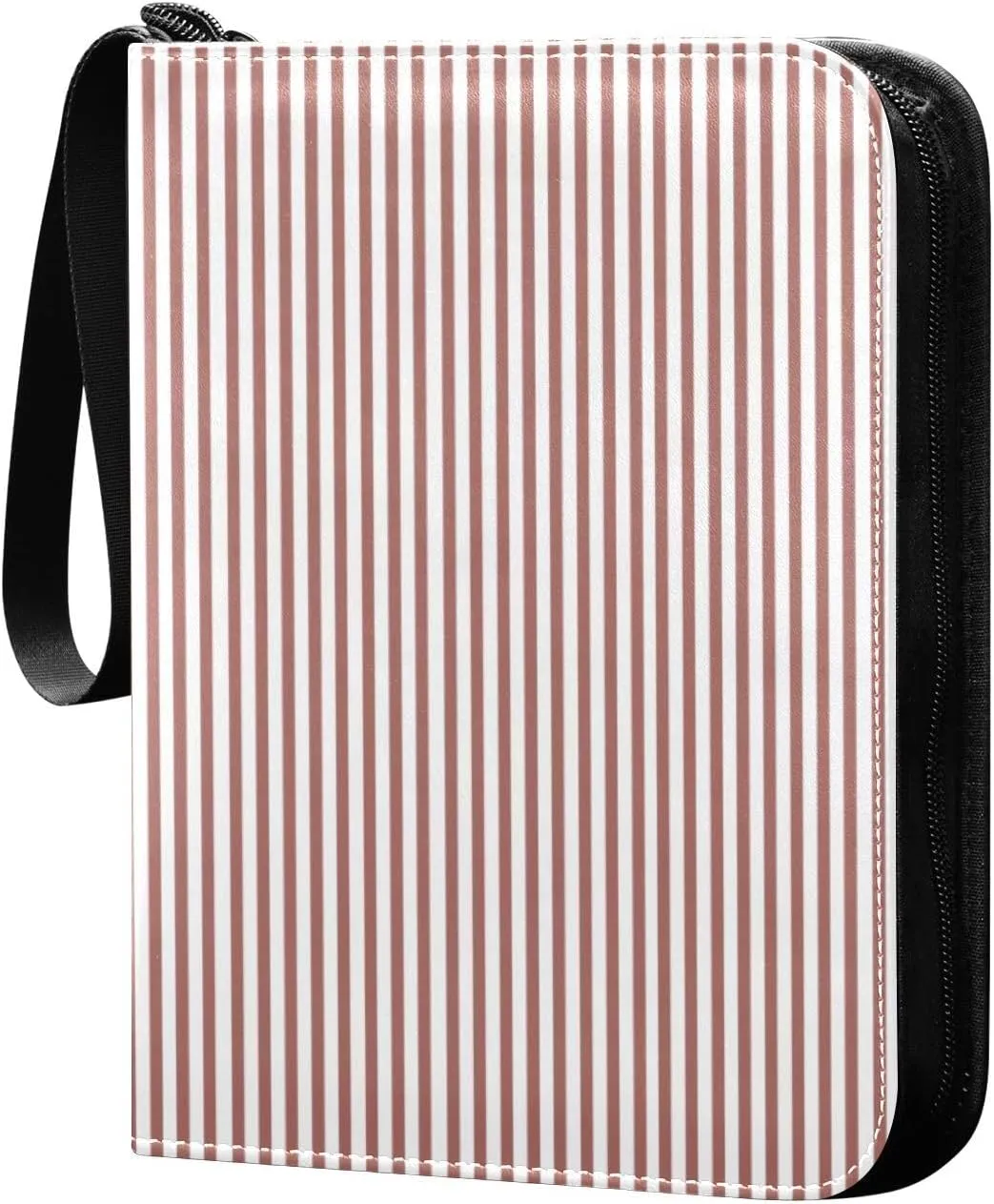 Brick Red White Stripes Card Binder 4 Pocket Trading Card Album Fits 400 Sports/Game Cards, PU Cover 3 Ring Card Collection with 50 Removable Sleeves