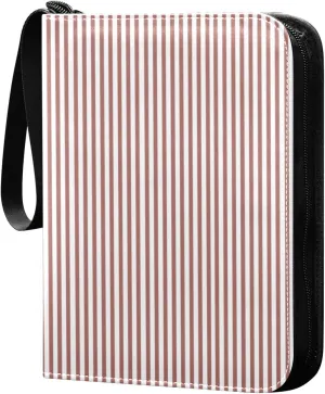 Brick Red White Stripes Card Binder 4 Pocket Trading Card Album Fits 400 Sports/Game Cards, PU Cover 3 Ring Card Collection with 50 Removable Sleeves