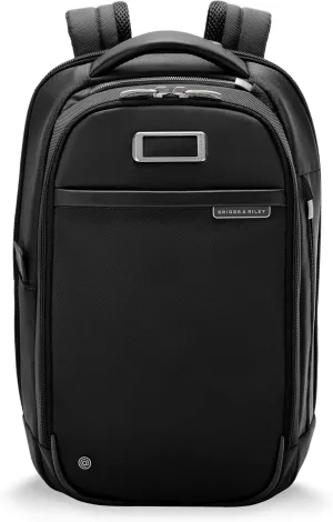 Briggs & Riley Slim Backpack for Women & Men - Daypack for Work, Personal Item Travel Bag, Carry On Size, Lightweight & Durable, Padded Straps, Fits up to 14" Laptop - @work Collection, Black