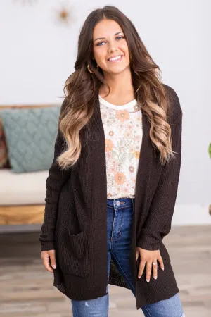 Brown Sweater Cardigan With Pockets