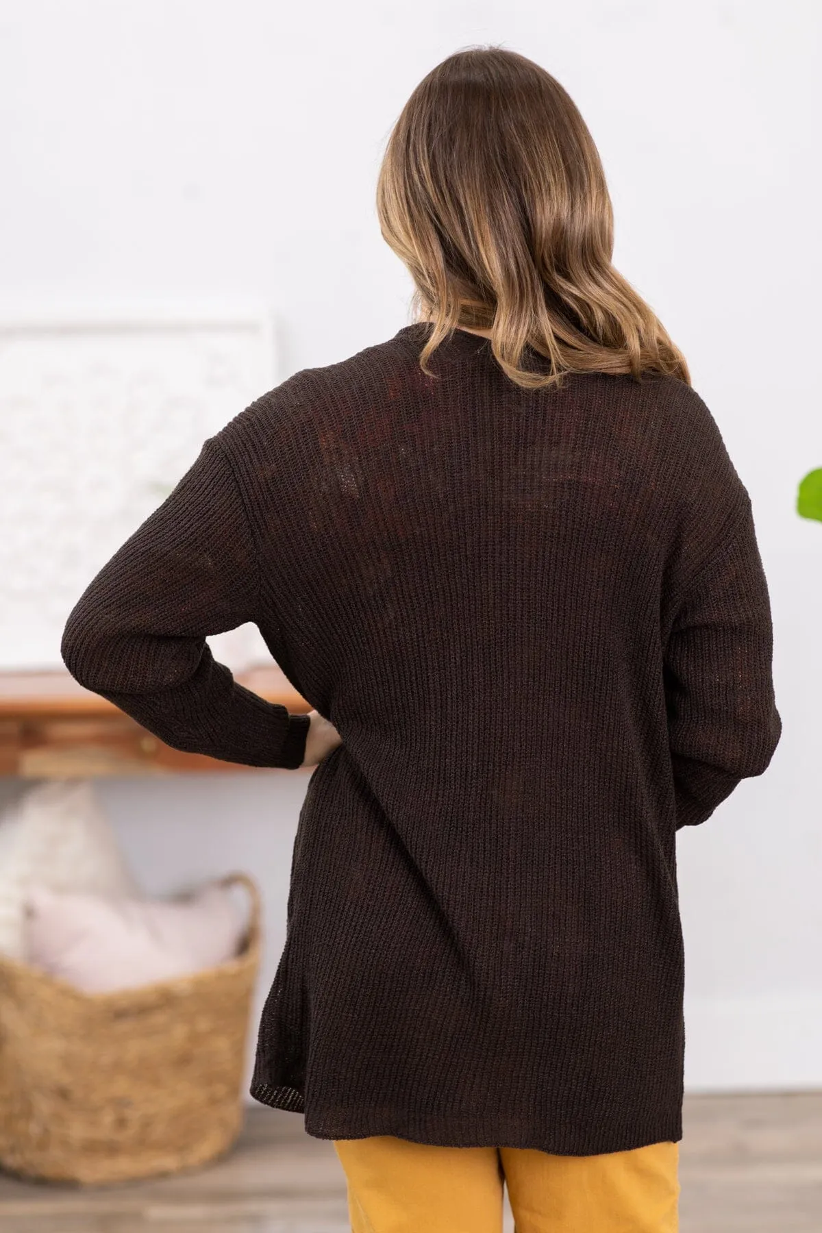Brown Sweater Cardigan With Pockets