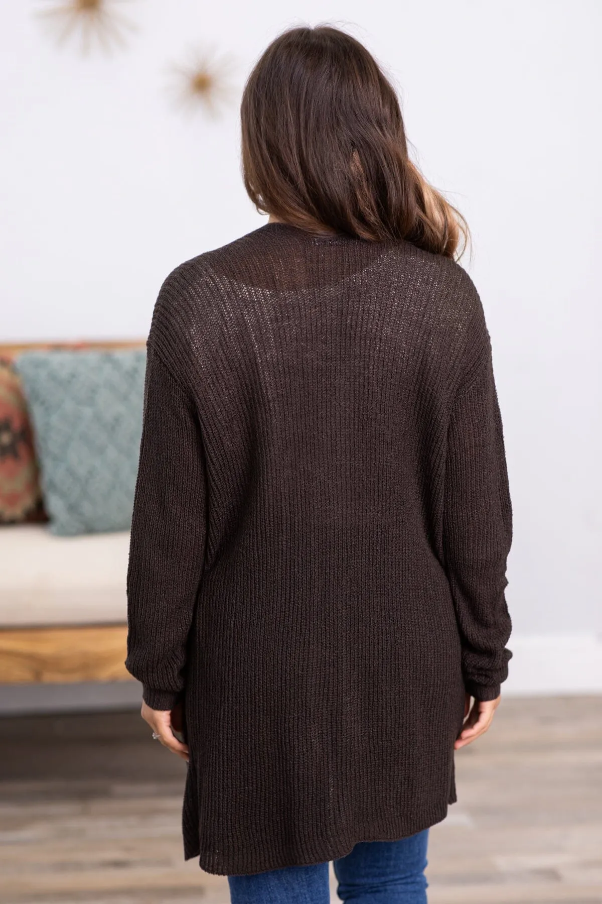 Brown Sweater Cardigan With Pockets