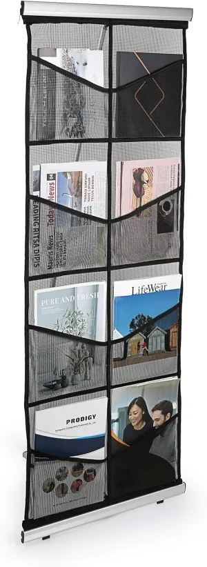 BTSKY Mesh Brochure Display Stand with 8 Pockets Portable Roll Up Brochure Holder Floor Magazine Rack Literature Stand with Carrying Bag for Tradeshows, Retail Stores and Office