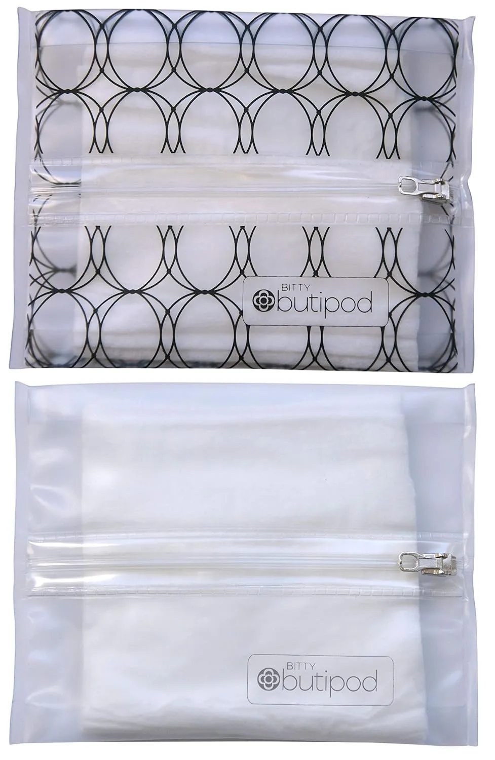 Butipods Reusable Stay Moist Wet Wipe Pouch | Slim Case Travel Holder | Great for Hand and Face Wipes | Set of 2 (Bitty (mini size) Black and Clear)