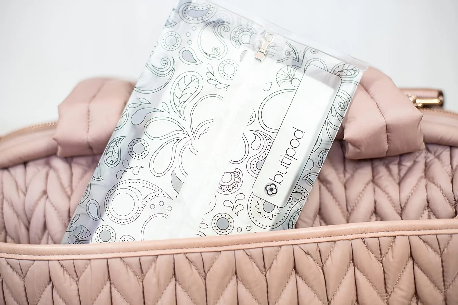 Butipods Reusable Travel Wipes Case - Portable Moisture-Retaining Pouch, Slim Holder, Convenient Container for Diaper Bag, Dispenser for Hand, Face, Makeup Wet Wipes - Set of 2 (Black Paisley Dots)