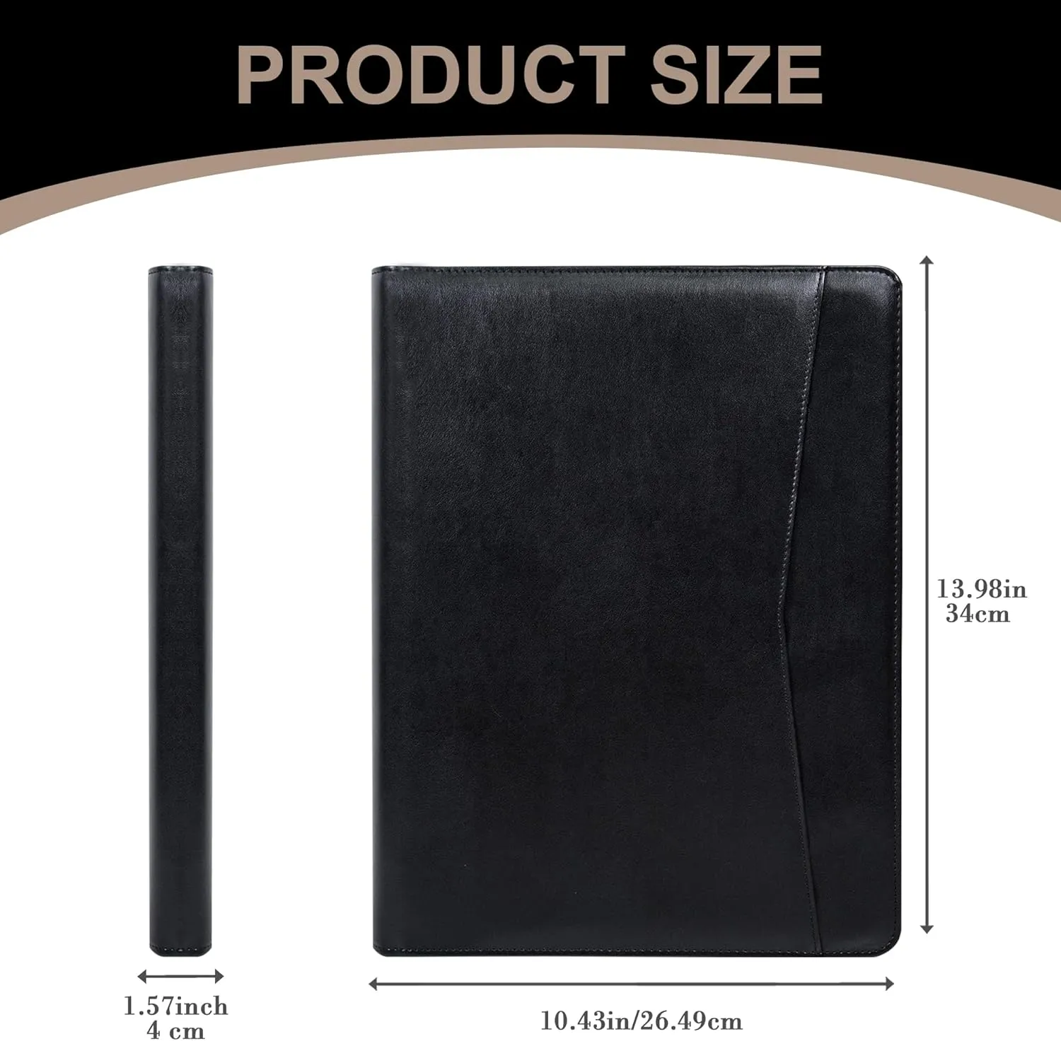 Calfinder Vegan Leather Business Padfolio with Zipper, File Folders Portfolio Binder Document Organizer, Professional Padfolio for Women Leather Portfolio for Men, Personalized Gifts, Black