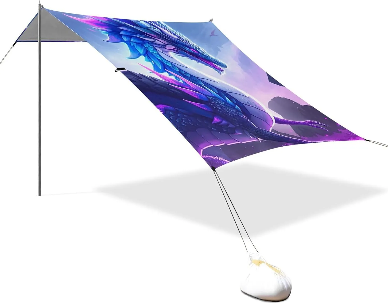 Canopy Beach Tent 9.2 × 10.5 FT Outdoor Patio Sun Shade Blue Purple Powerful Fierce Dragon Print Camping Shelter Backyard Windproof with Anchor Poles Easy up