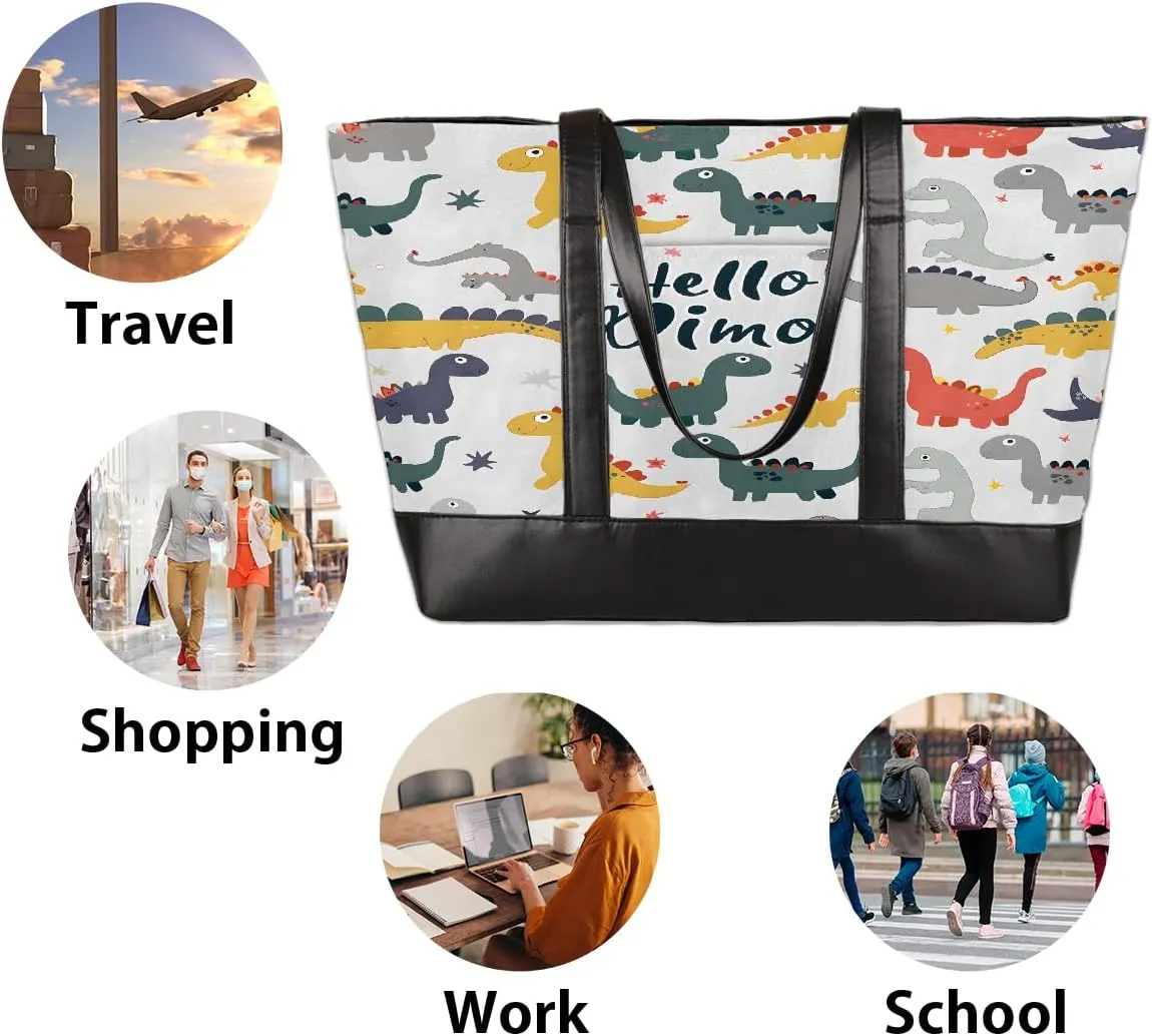 Canvas Laptop Tote Bag for Women Animal Tree Black 15.6 Inch Large Capacity Computer Bag