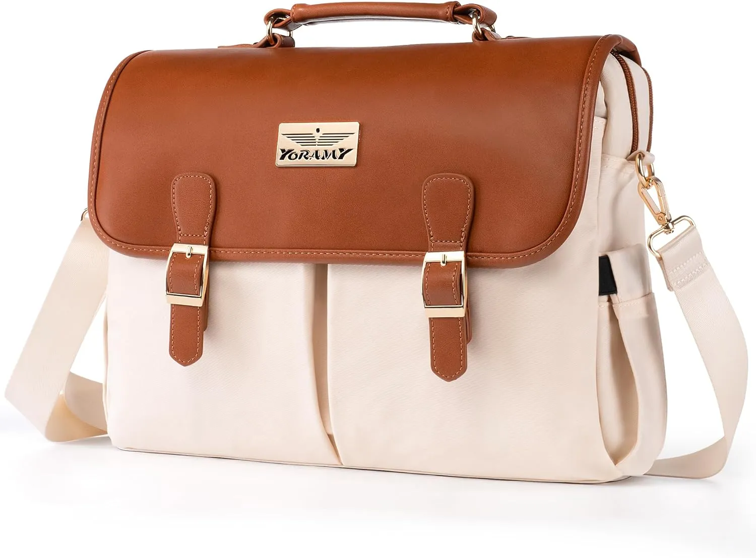 Canvas Laptop Tote Bag for Women; Lightweight Messenger Work Bag; Large Tote Bag with Zipper for School- 17 Pockets