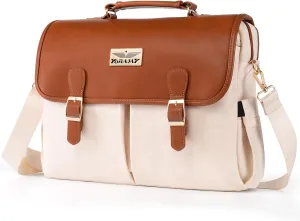 Canvas Laptop Tote Bag for Women; Lightweight Messenger Work Bag; Large Tote Bag with Zipper for School- 17 Pockets