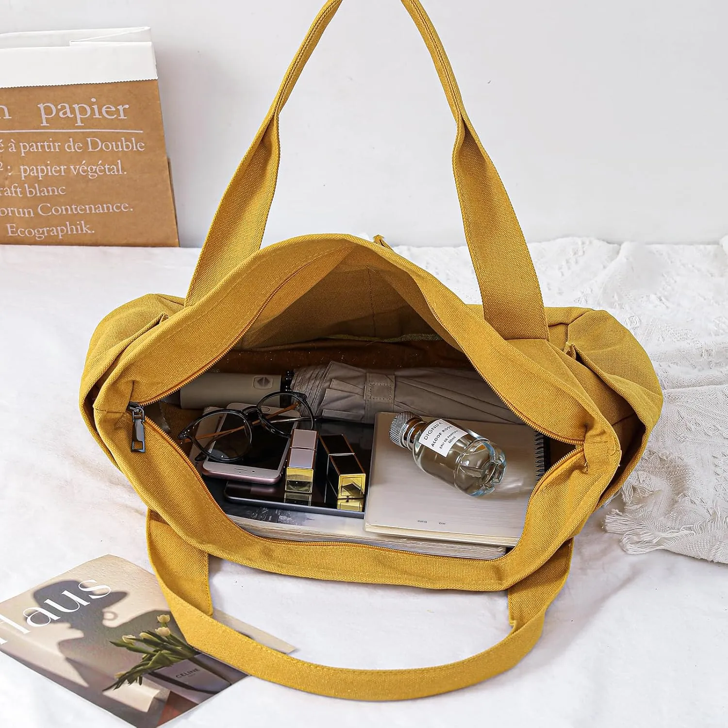 Canvas Tote Bag For Women With Pockets For Shopping Traveling Daily Commuting Beach Leisure And Fitness