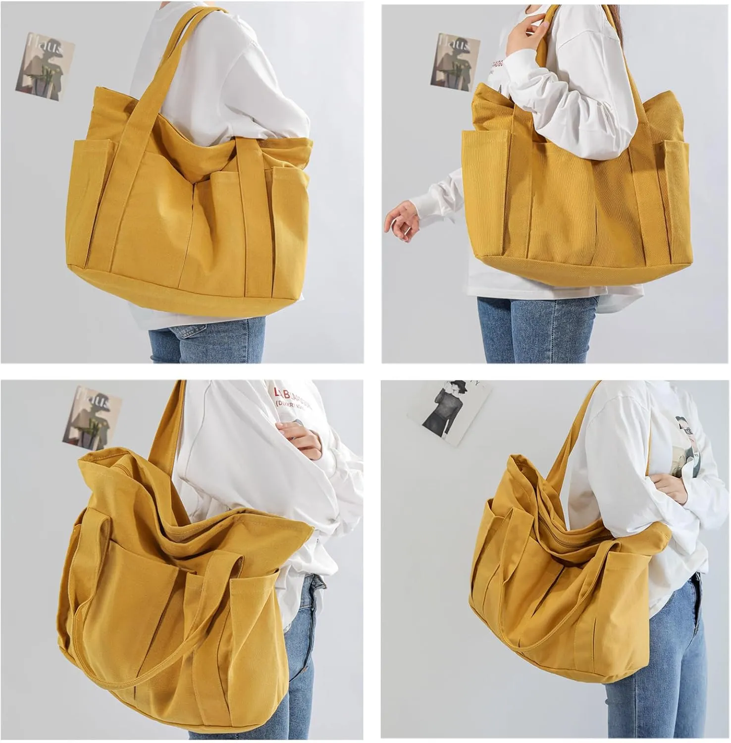 Canvas Tote Bag For Women With Pockets For Shopping Traveling Daily Commuting Beach Leisure And Fitness
