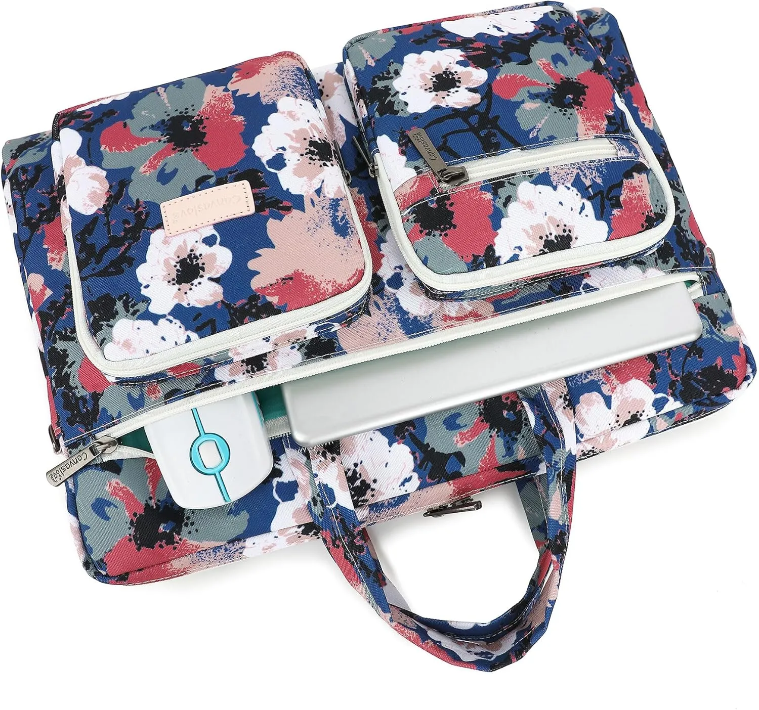 Canvaslove Muti-Pockets Laptop Sleeve Case Bag,Rebound Bubble Cushioned Laptop Shoulder Bag Fits Laptop 15.6 inch-16 inch (Camellia)
