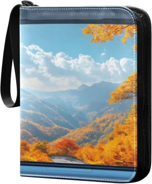 Car Window Outside Fall Landscape Card Binder 4 Pocket Trading Card Album Fits 400 Sports/Game Cards, PU Cover 3 Ring Card Collection with 50 Removable Sleeves