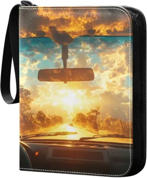 Car Window Outside Sunrise View Card Binder 4 Pocket Trading Card Album Fits 400 Sports/Game Cards, PU Cover 3 Ring Card Collection with 50 Removable Sleeves