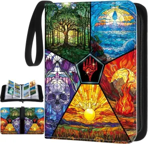 Card Binder 4/9 Pocket PU Waterproof Trading Binder Compatible with Mtg for 400/900 Portable Album Holder with Zipper Wristband Card Organizer Book Case(Magic,9.8 x 7.7 x 2 Inch)