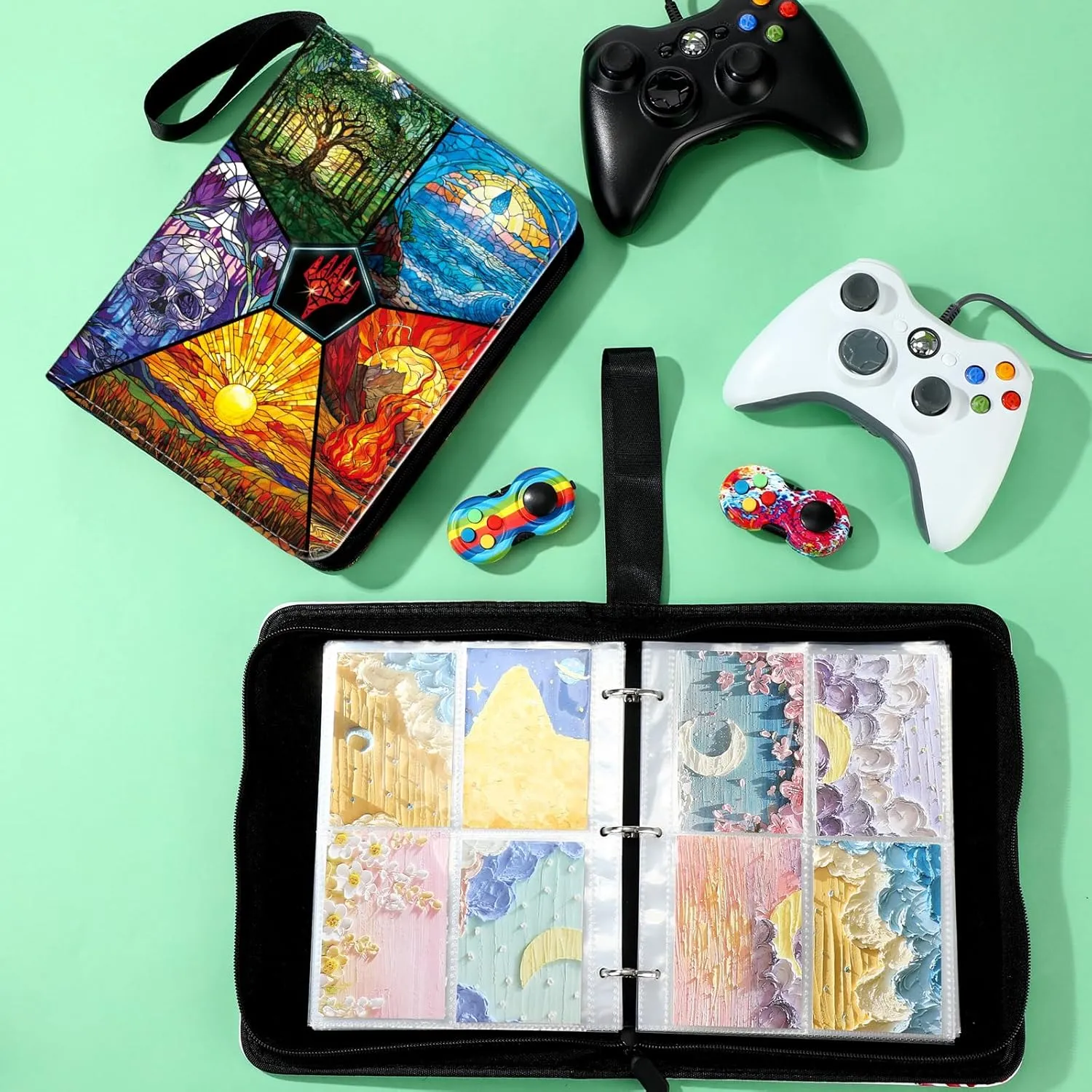 Card Binder 4/9 Pocket PU Waterproof Trading Binder Compatible with Mtg for 400/900 Portable Album Holder with Zipper Wristband Card Organizer Book Case(Magic,9.8 x 7.7 x 2 Inch)