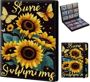 Card Binder for Mtg Yugioh TCG Baseball Sports trading Cards Holder Binder Book 9-Pocket Sleeve Side Load 900 Cards Collection Binder Album With Elastic Band-Sunflowers Butterflies Painting