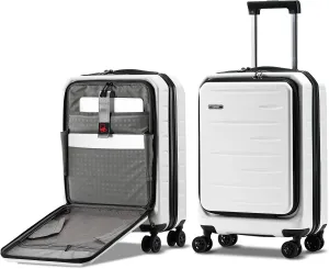 Carry On Luggage 22×14×9 Airline Approved, 20 Inch Lightweight ABS PC Hard Shell Suitcases with Front Pocket, Spinner Wheels, TSA Lock (White, 1PC)