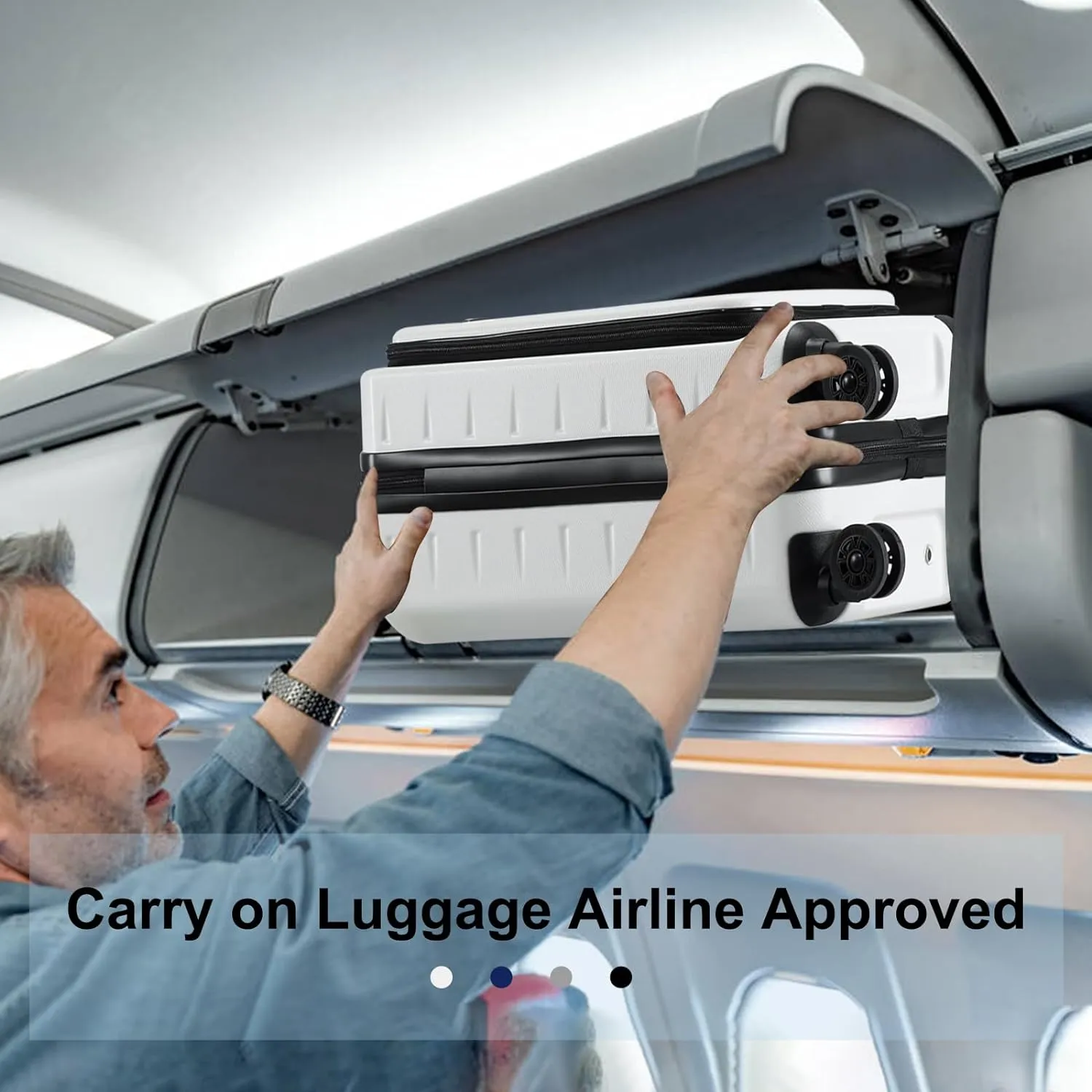 Carry On Luggage 22×14×9 Airline Approved, 20 Inch Lightweight ABS PC Hard Shell Suitcases with Front Pocket, Spinner Wheels, TSA Lock (White, 1PC)