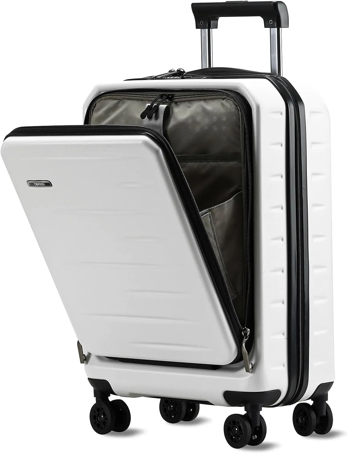 Carry On Luggage 22×14×9 Airline Approved, 20 Inch Lightweight ABS PC Hard Shell Suitcases with Front Pocket, Spinner Wheels, TSA Lock (White, 1PC)
