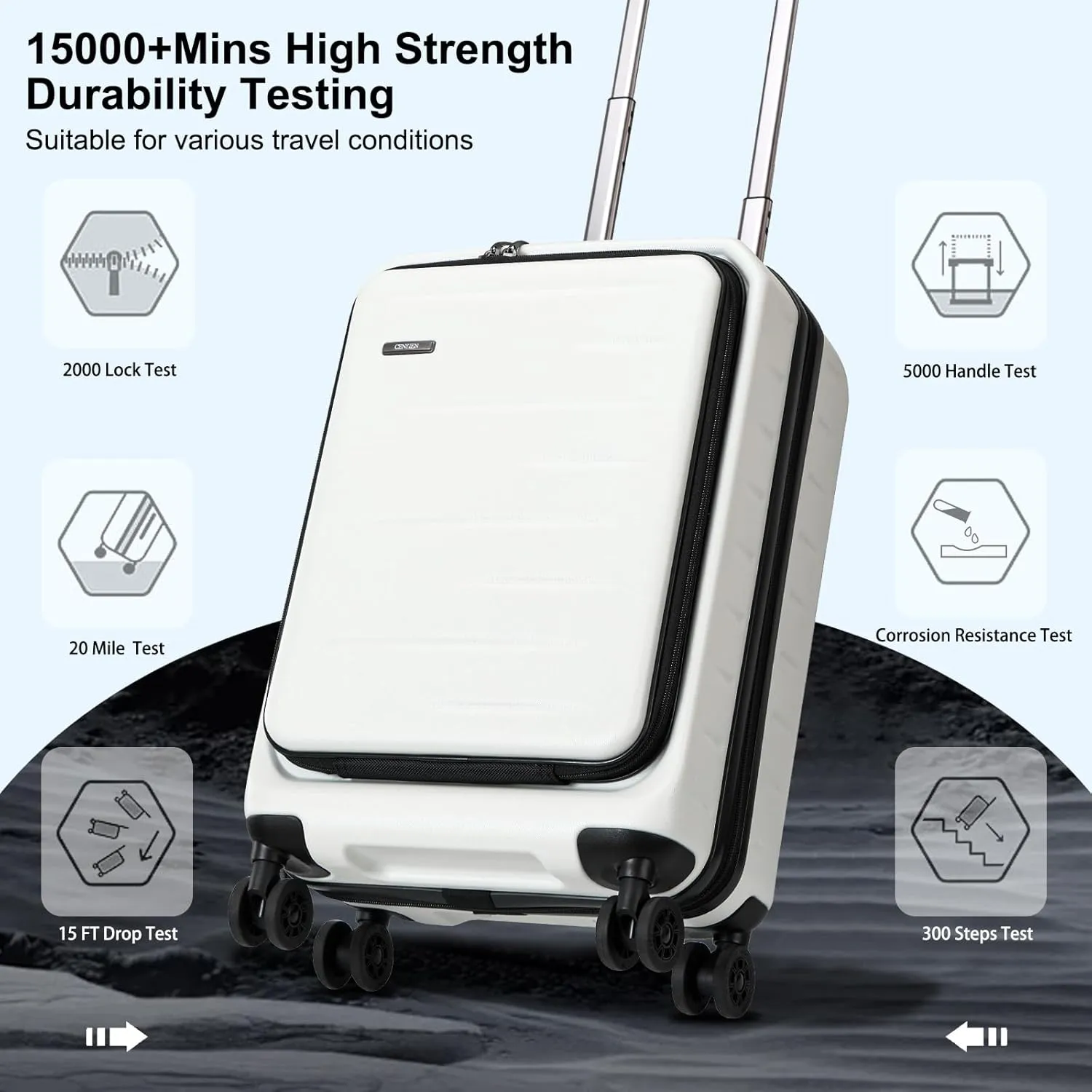 Carry On Luggage 22×14×9 Airline Approved, 20 Inch Lightweight ABS PC Hard Shell Suitcases with Front Pocket, Spinner Wheels, TSA Lock (White, 1PC)