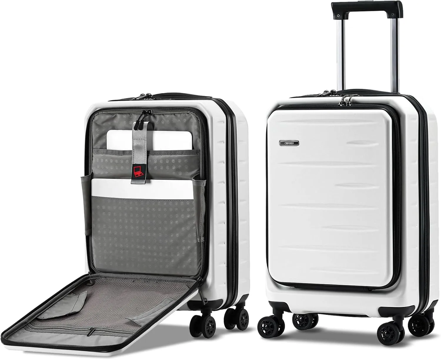Carry On Luggage 22×14×9 Airline Approved, 20 Inch Lightweight ABS PC Hard Shell Suitcases with Front Pocket, Spinner Wheels, TSA Lock (White, 1PC)